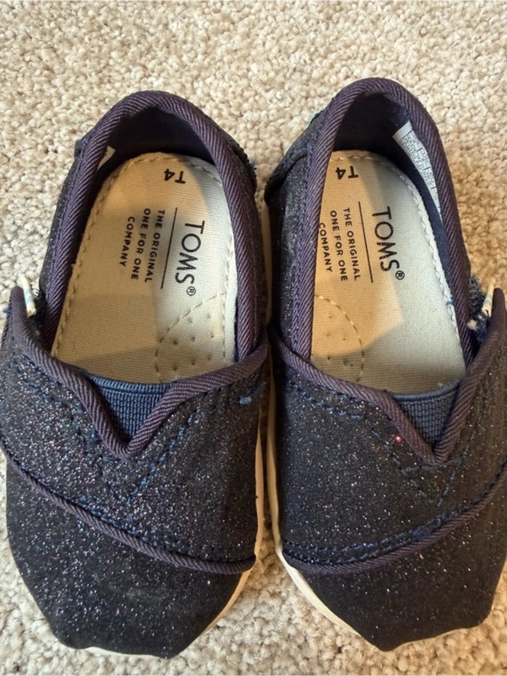 TOMS Alpargata navy blue Toddler Glitter Shoes size 4